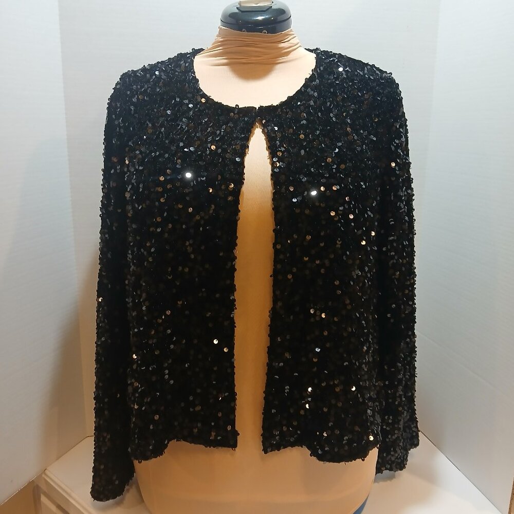Womens Black Velvet and Sequin Evening coat